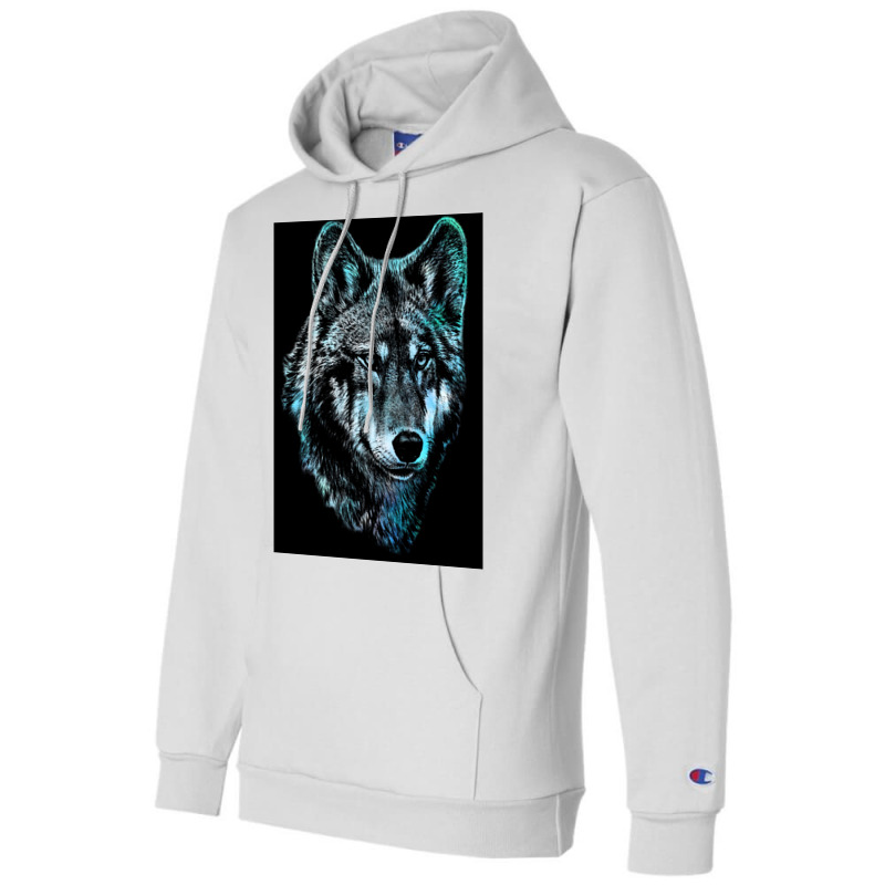 Wolf Face Blue Light Art  Hipster Hipster Champion Hoodie | Artistshot