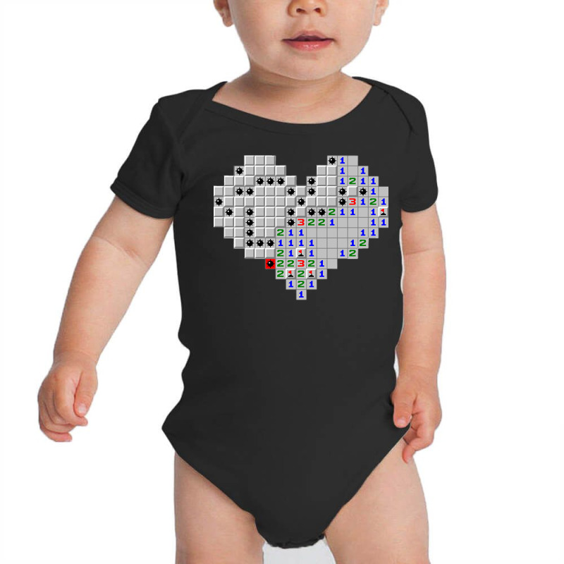 Minesweeper Heart Love Cute Valentine Day Long Sleeve T Shirt Baby Bodysuit by berkenby | Artistshot