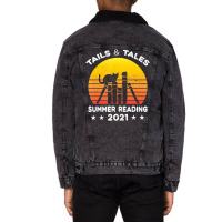 Hot Trend Summer Reading 2021 Tails And Tales Retro Sunset Unisex Sherpa-lined Denim Jacket | Artistshot