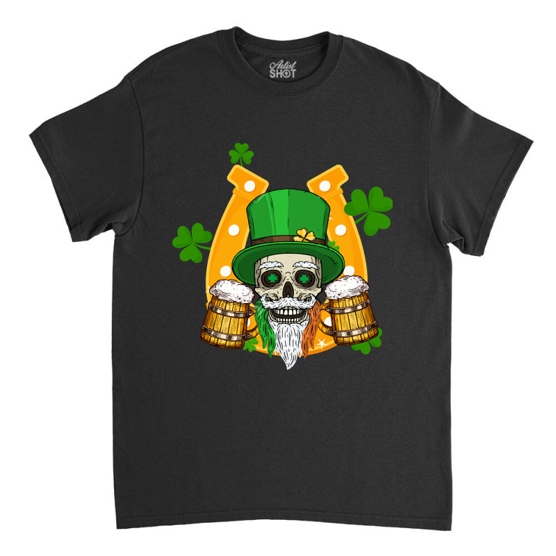 Lucky Irish Horseshoe Skull Drinking Beer Happy St. Patrick's Day Classic T-shirt | Artistshot