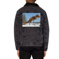 Halloween Dinosaur Skeleton Vintage Halloween Art Trex Cartoon Poster Unisex Sherpa-lined Denim Jacket | Artistshot