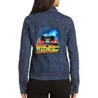 Back To The Future Delorean Teleport And Clock Tower. Perfect Present Ladies Denim Jacket | Artistshot