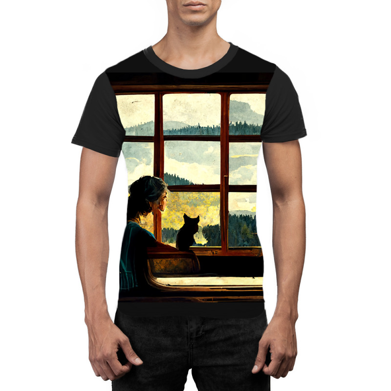 All You Need Is A Cat As You Stare Out The Window Graphic T-shirt | Artistshot