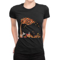 Four Cavalier King Charles Spaniels Playing In Fall Leaves Ladies Fitted T-shirt | Artistshot