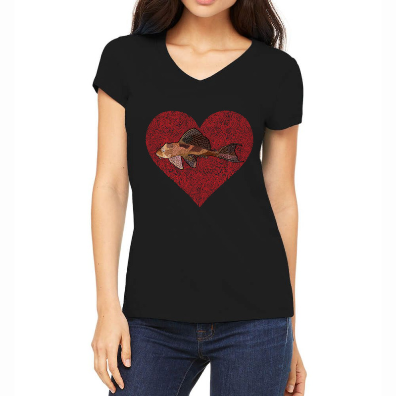 Hot Trend Plecostomus Valentines Day Fish Love Fingerprint Women's V-Neck T-Shirt by Estrada Link | Artistshot