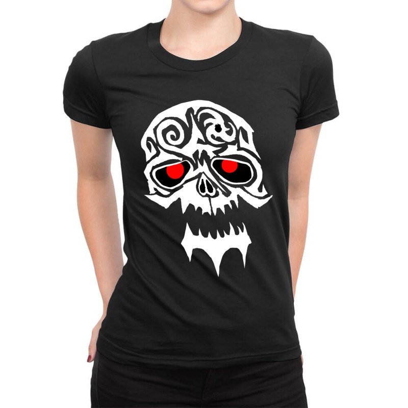 Tribal White Skull Head Shot Ladies Fitted T-Shirt by ToryFahy | Artistshot