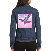 Phoenix Bird In Blue And Reddish Tones Ladies Denim Jacket | Artistshot