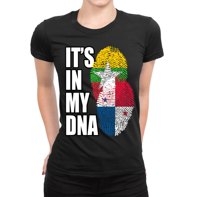 Burmese And Panamanian Mix Heritage Dna Flag Ladies Fitted T-Shirt by brushdatum98 | Artistshot