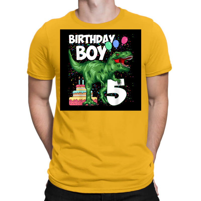 5th Birthday Boy 5 Years Old Dinosaur Saurus T Rex Poster Boy T-shirt | Artistshot