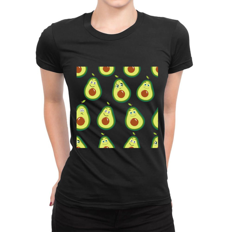 Avocados With Cute Expressions Seamless Pattern Ladies Fitted T-Shirt by resaleberries875 | Artistshot