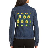 Avocados With Cute Expressions Seamless Pattern Ladies Denim Jacket | Artistshot