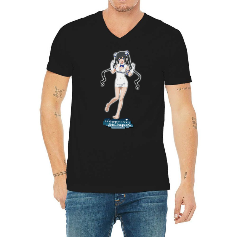 Is It Wrong To Try To Pick Up Girls In A Dungeon Anime V-Neck Tee by nessahlngrids | Artistshot