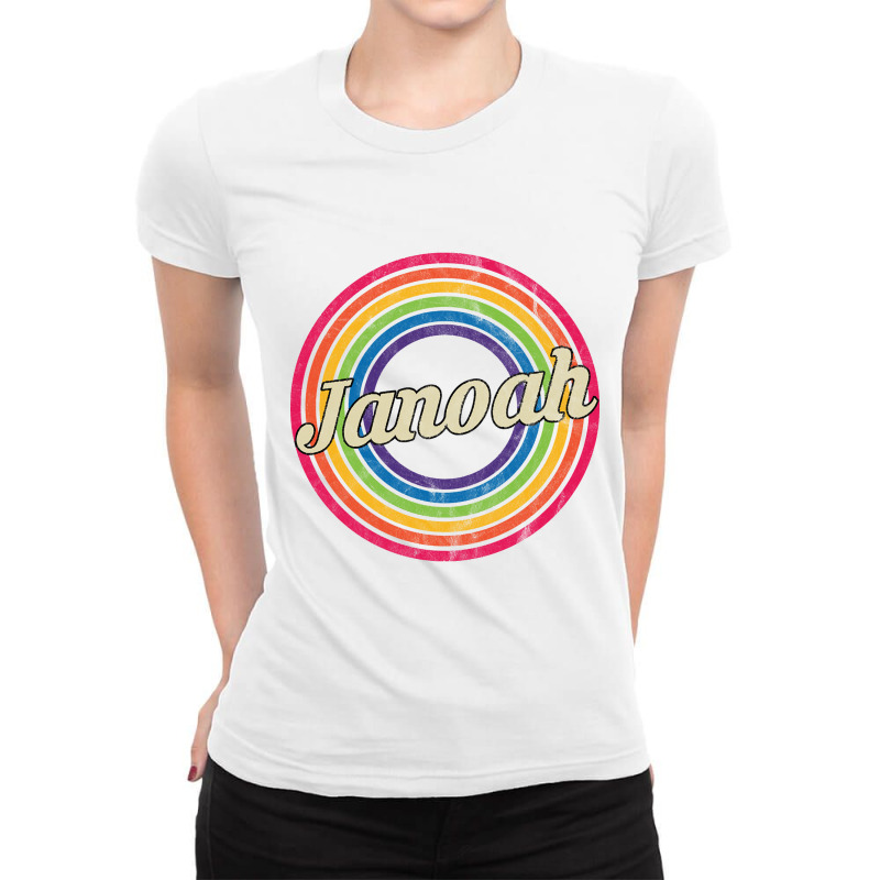 Janoah - Retro Rainbow Faded-style Ladies Fitted T-Shirt by trampolinnervous53 | Artistshot