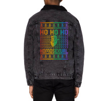 Ho Ho Ho Homosexual Christmas Holiday Lgbt Gay Ugly Design Unisex Sherpa-lined Denim Jacket | Artistshot