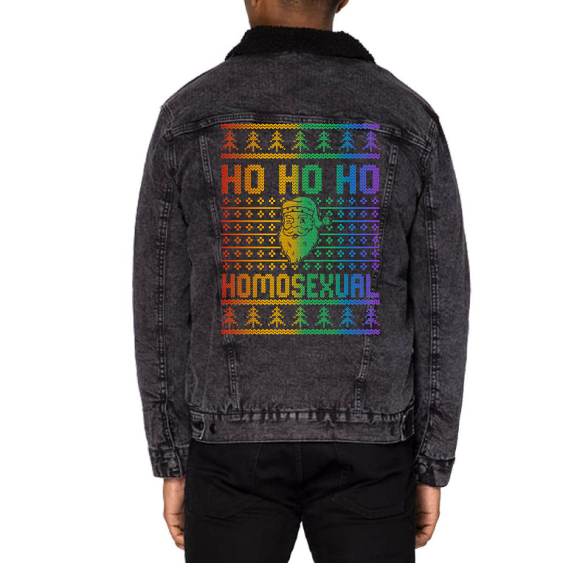 Ho Ho Ho Homosexual Christmas Holiday Lgbt Gay Ugly Design Unisex Sherpa-lined Denim Jacket | Artistshot