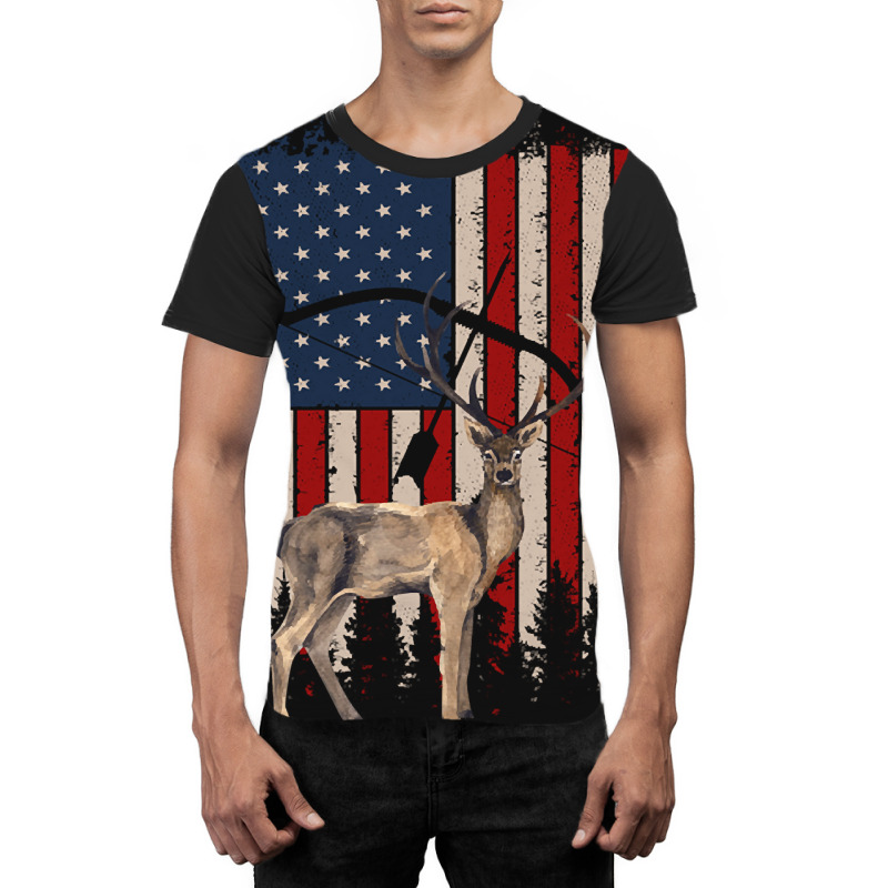 American Deer Hunting Bow Hunter Flag Graphic T-shirt by definitelyoakland6 | Artistshot