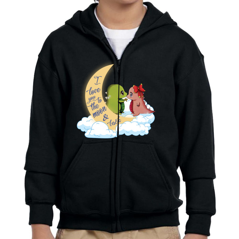 I Love You To The Moon And Black Dinosaurs Youth Zipper Hoodie | Artistshot