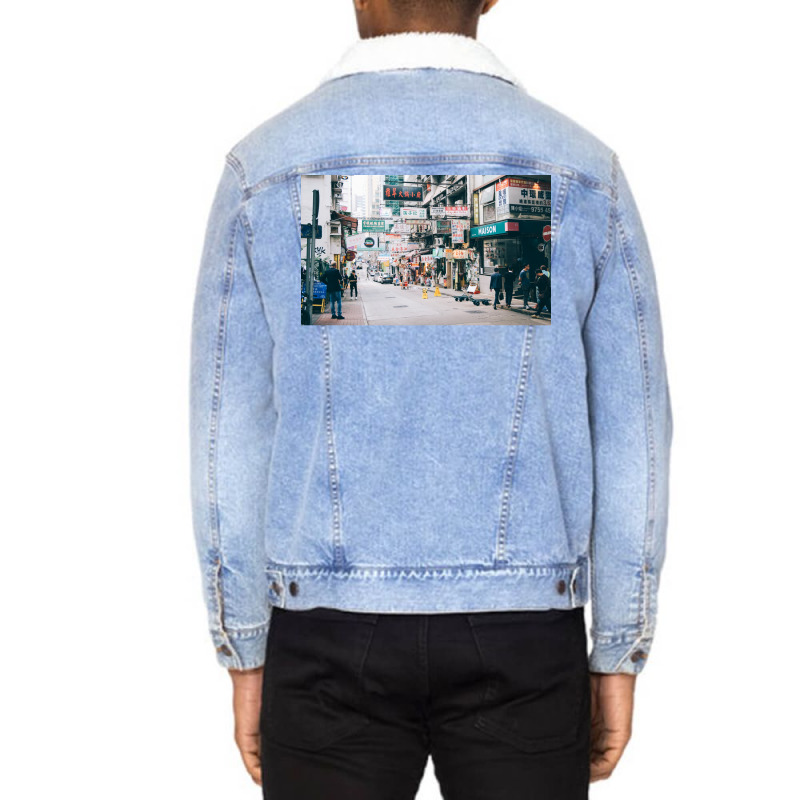 Hong Kong Vibes Feel The City Poster Hippie Unisex Sherpa-Lined Denim Jacket by gavrikashten0 | Artistshot