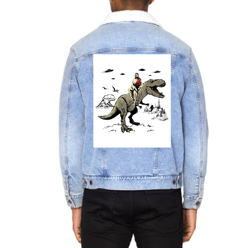 Jesus Riding On A Dinosaur Jesus Dinosaur Poster Tumblr Unisex Sherpa-Lined Denim Jacket by gavrikashten0 | Artistshot