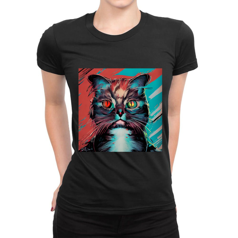 Cat Painting Artwork Ladies Fitted T-Shirt by brushdatum98 | Artistshot