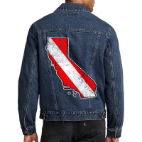 California Dive Flag Scuba Diving State Map Dive Flag Distressed Men Denim Jacket | Artistshot