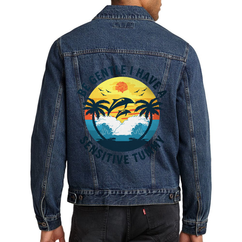 Be Gentle I Have A Sensitive Tummy, Funny Dolphins Men Denim Jacket | Artistshot