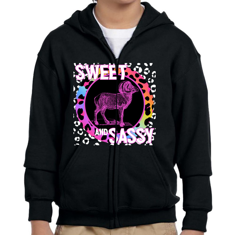 Bighorn Ram Sheep Sweet And Sassy Animal Rainbow Leopard Print Youth Zipper Hoodie by jauntdemant049 | Artistshot