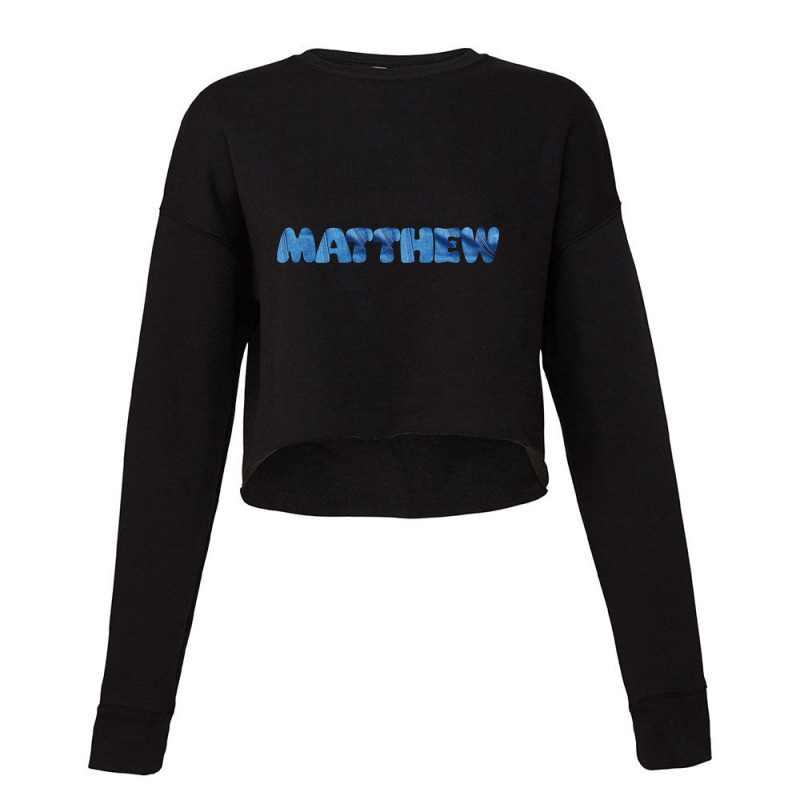 Matthew Name Style Designed In Light Blue Jean Fabric- Denim Texture- Cropped Sweater by gaugebayou45 | Artistshot