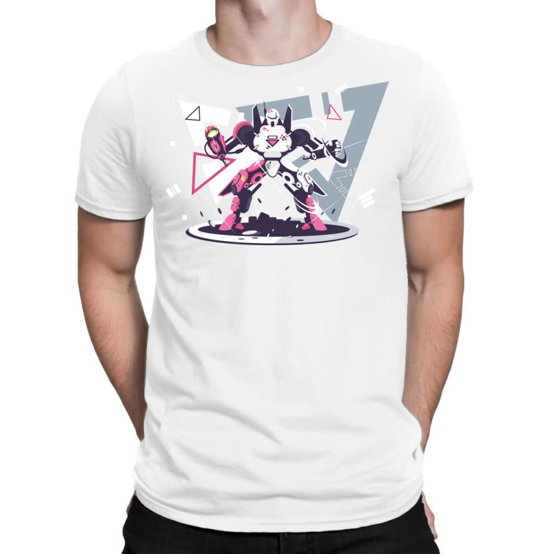 Flat Pink And White Battle Robot With Geometric Shapes Concept T-shirt | Artistshot