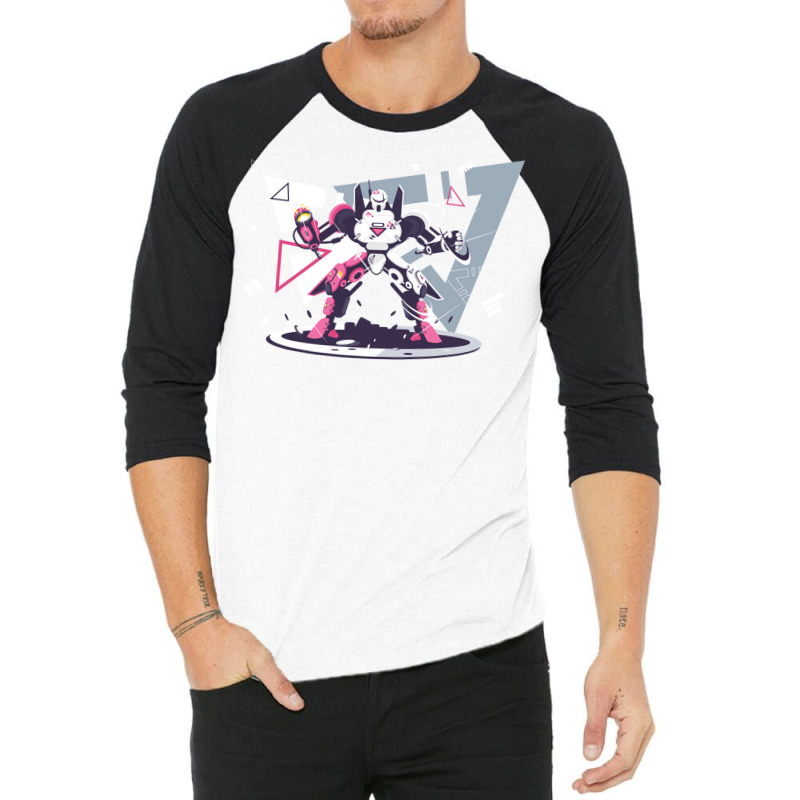 Flat Pink And White Battle Robot With Geometric Shapes Concept 3/4 Sleeve Shirt | Artistshot