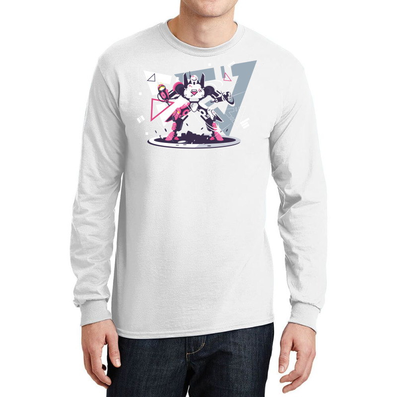 Flat Pink And White Battle Robot With Geometric Shapes Concept Long Sleeve Shirts | Artistshot