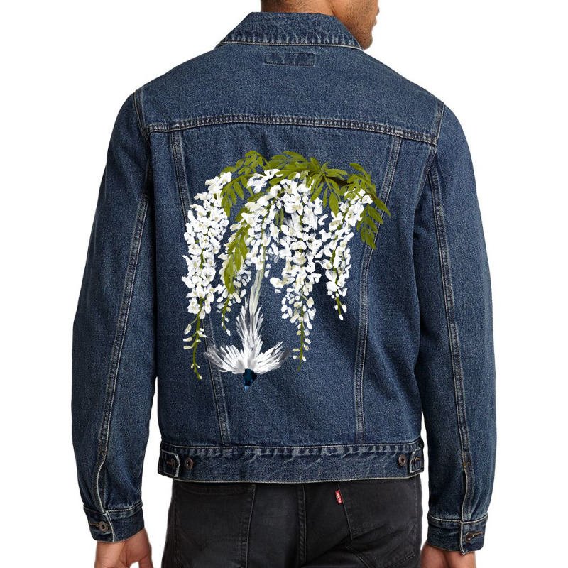 Paradise Flycatcher + White Wisteria Men Denim Jacket | Artistshot