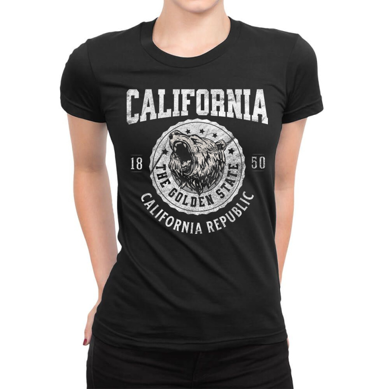 California Golden State Retro California Republic Bear Head T Shirt Ladies Fitted T-Shirt by hamlerf | Artistshot