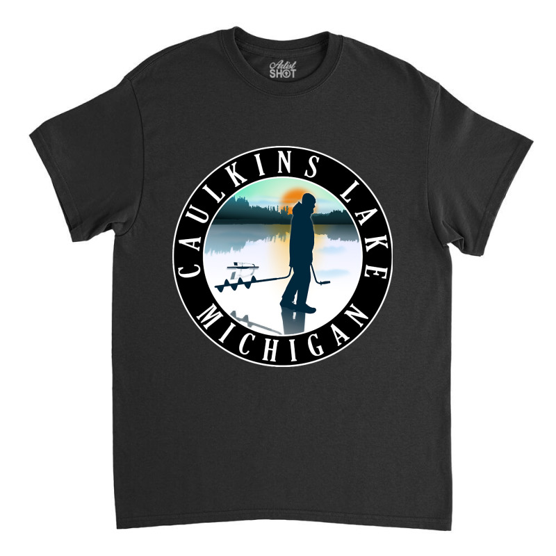 Caulkins Lake Ice Fishing Michigan Sunset Classic T-shirt by fencingderby989 | Artistshot