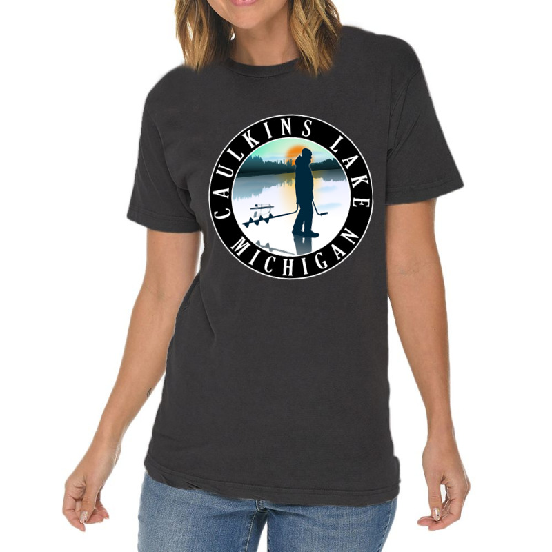 Caulkins Lake Ice Fishing Michigan Sunset Vintage T-Shirt by fencingderby989 | Artistshot