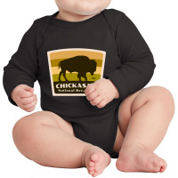 Chickasaw National Recreation Area Oklahoma Roaming Bison Silhouette Long Sleeve Baby Bodysuit | Artistshot