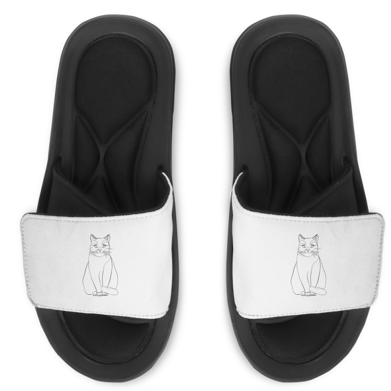 Sitting Cat Line Art Slide Sandal | Artistshot