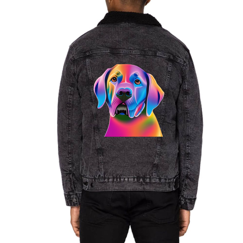 Labrador Retriever Colorful Portrait Unisex Sherpa-Lined Denim Jacket by trampolinnervous53 | Artistshot