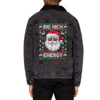 Big Nick Energy Funny Men Santa Ugly Christmas Sweater Unisex Sherpa-lined Denim Jacket | Artistshot