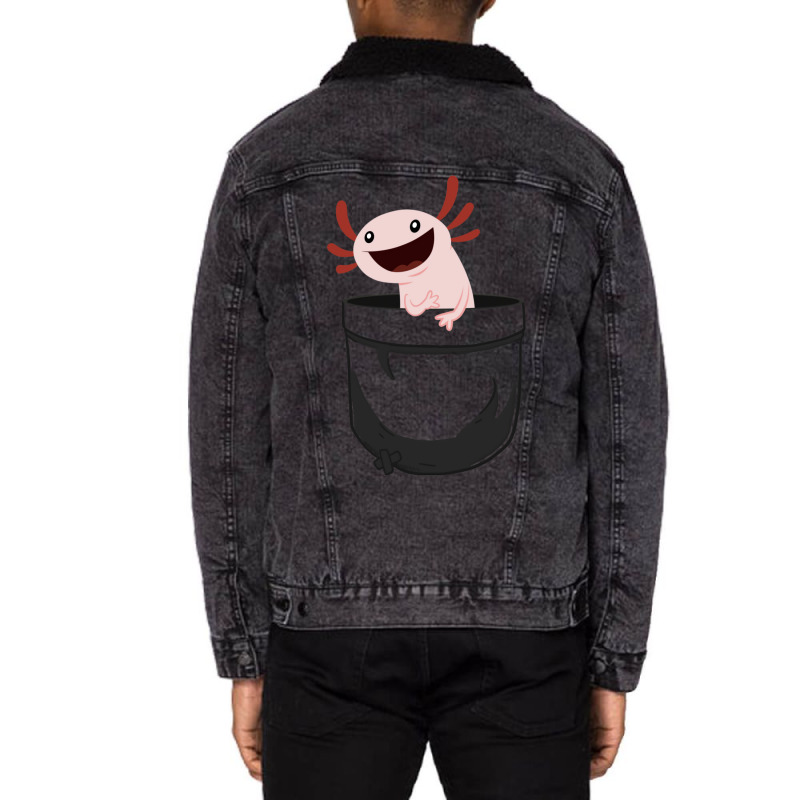 Axolotl In Pocket Kids Aesthetic Unisex Sherpa-Lined Denim Jacket by halmanmstmp | Artistshot