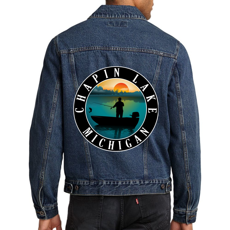 Chapin Lake Fishing Michigan Sunset Men Denim Jacket by fencingderby989 | Artistshot