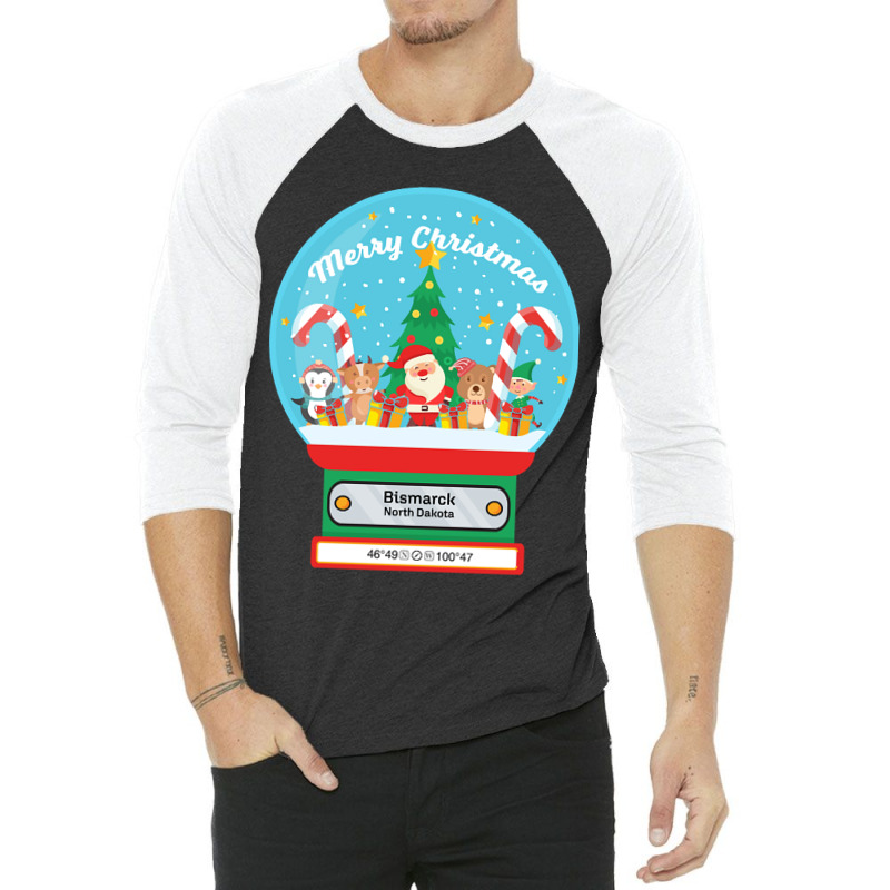 Bismarck North Dakota Usa - Merry Christmas Snowglobe 3/4 Sleeve Shirt | Artistshot