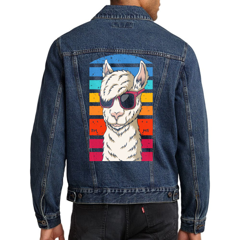 Llama T  Shirt Cool Retrowave Llama With Aesthetic Gradient Colors T Men Denim Jacket | Artistshot