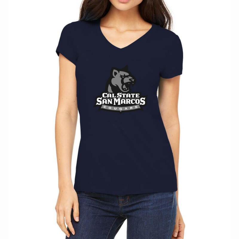 Custom The State San Marcos Cougars Black Women s V neck T shirt