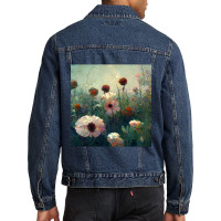 Pastel Colored Wildflowers Growing In A Garden Men Denim Jacket | Artistshot