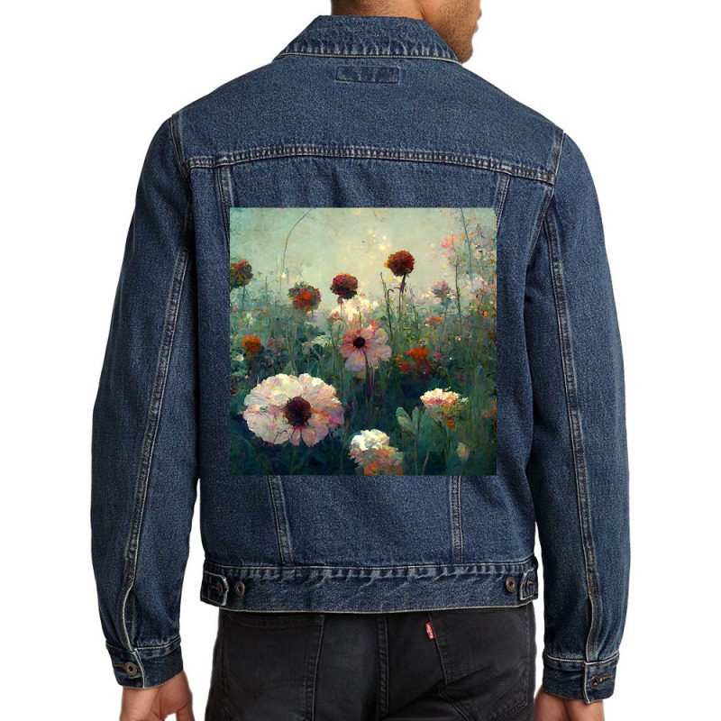 Pastel Colored Wildflowers Growing In A Garden Men Denim Jacket by mrbigzeroht | Artistshot