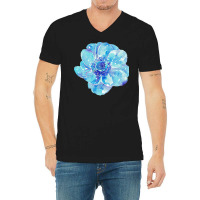 Blue Anemone Flower Painting Red Green Flower Red Green Abstract Water V-neck Tee | Artistshot