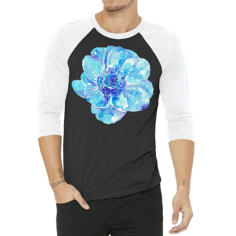 Blue Anemone Flower Painting Red Green Flower Red Green Abstract Water 3/4 Sleeve Shirt | Artistshot