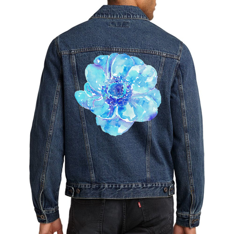 Blue Anemone Flower Painting Red Green Flower Red Green Abstract Water Men Denim Jacket | Artistshot