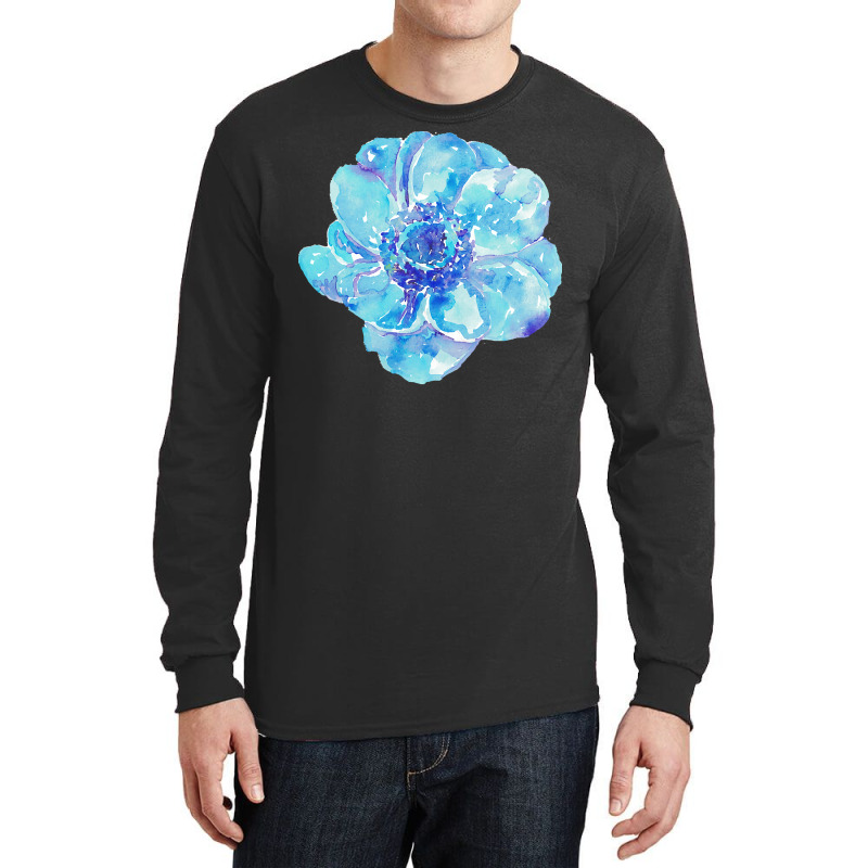 Blue Anemone Flower Painting Red Green Flower Red Green Abstract Water Long Sleeve Shirts | Artistshot